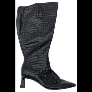 Naturalizer Women's Deesha Extra Wide Calf Heeled Boot Croc Black - Wide